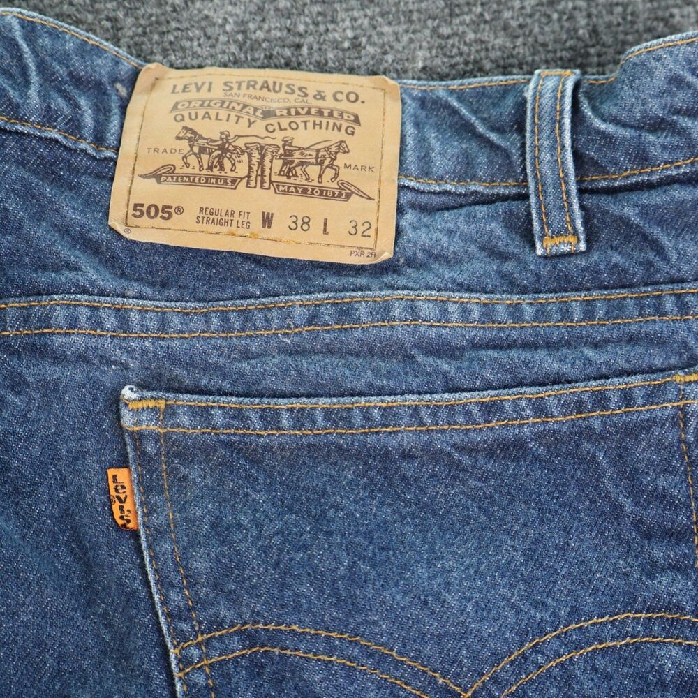 Levi's 505 Mens Jeans 38x32 Regular Fit Straight Leg Orange Tab Medium Wash 90s